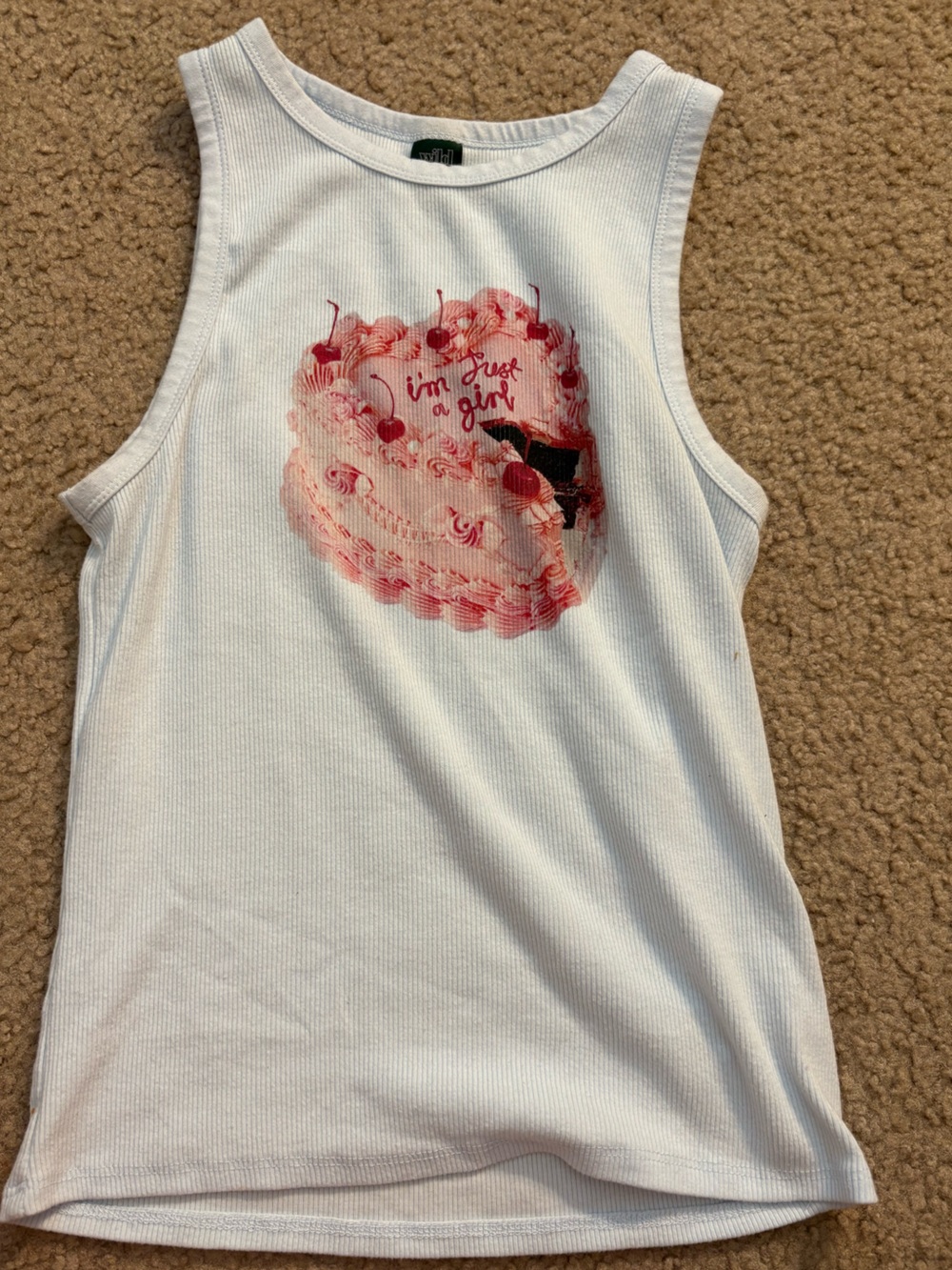 wild fable White Ribbed Tank Top with Dark Green Label